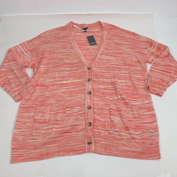torrid Sweaters - Torrid pink coral spacedye boyfriend cardigan Size 1X Heather button up New NWT